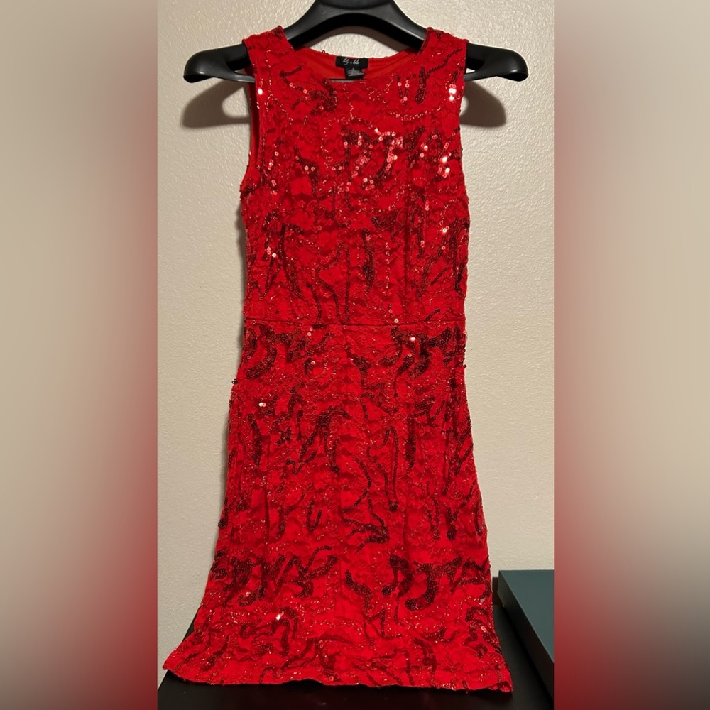 Lily & Lola Sleeveless Red Dress w/ sequins- size s - Picture 1 of 8